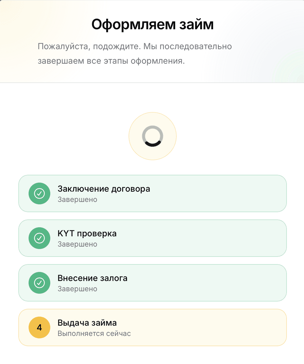 Экран процесса оформления займа Fundora